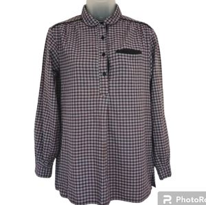 Vintage 70s Gap Plaid Popover Peter Pan Collar Blouse